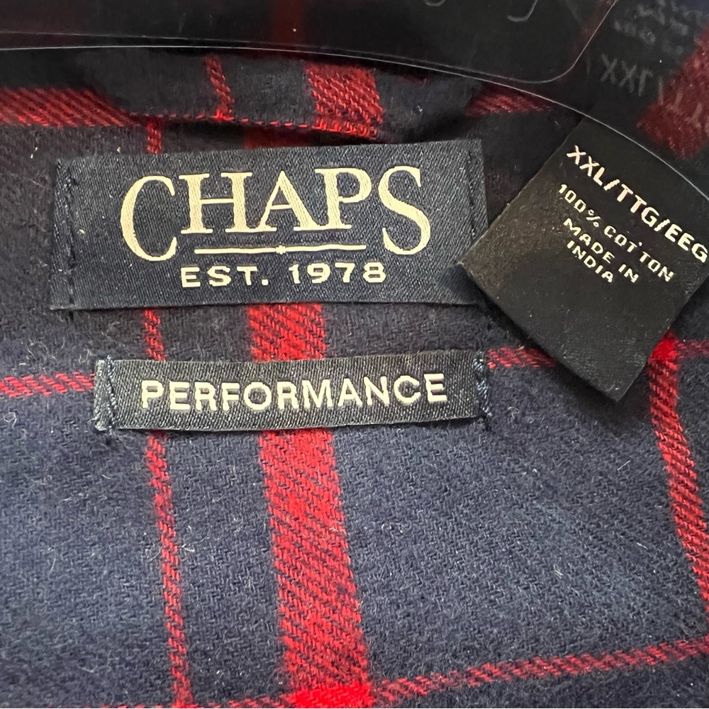 Chaps Performance Flannel Navy Red Checkered Long… - image 2
